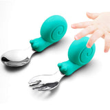 EasYeah 2PCS Utensils, Baby Training Fork and Spoon Set, Kids Stainless Steel Utensil Set, Snail Model Spoon Fork Children Self-Feeding Utensil