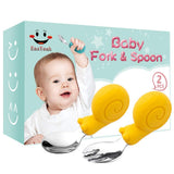 EasYeah 2PCS Utensils, Baby Training Fork and Spoon Set, Kids Stainless Steel Utensil Set, Snail Model Spoon Fork Children Self-Feeding Utensil