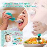 EasYeah 2PCS Utensils, Baby Training Fork and Spoon Set, Kids Stainless Steel Utensil Set, Snail Model Spoon Fork Children Self-Feeding Utensil