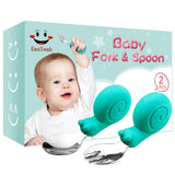 EasYeah 2PCS Utensils, Baby Training Fork and Spoon Set, Kids Stainless Steel Utensil Set, Snail Model Spoon Fork Children Self-Feeding Utensil