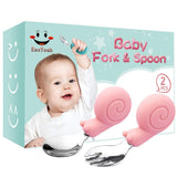 EasYeah 2PCS Utensils, Baby Training Fork and Spoon Set, Kids Stainless Steel Utensil Set, Snail Model Spoon Fork Children Self-Feeding Utensil
