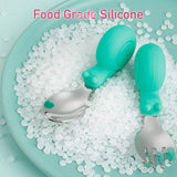 EasYeah 2PCS Utensils, Baby Training Fork and Spoon Set, Kids Stainless Steel Utensil Set, Snail Model Spoon Fork Children Self-Feeding Utensil