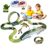 Dinosaur Toys 222pcs Race Track Toy Set - Create A Dinosaur World Road Race, Flexible Track Playset